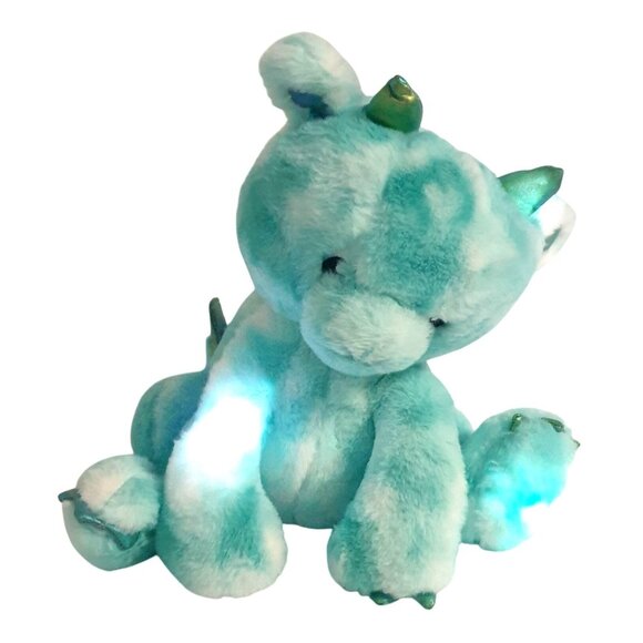 FAO Schwarz Stuffed Dragon 15" Light-Up Sounds Turquoise Green Wings Horns Plush - Picture 2 of 10